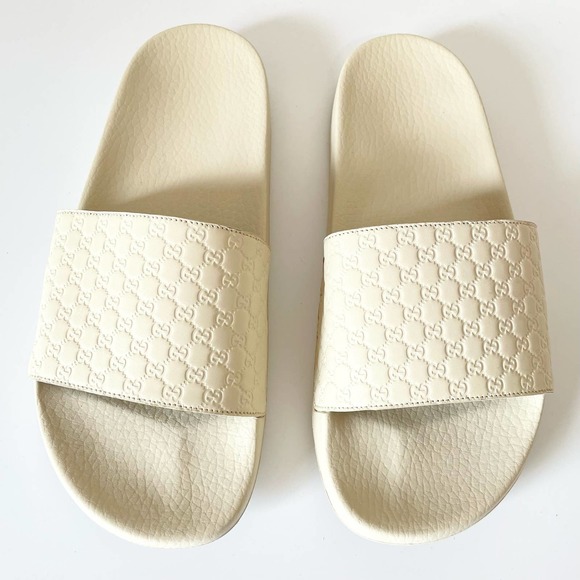 Gucci Leather Rubber Slide Sandal White Micro GG Monogram US Women 10 Men 8.5 - Picture 2 of 16